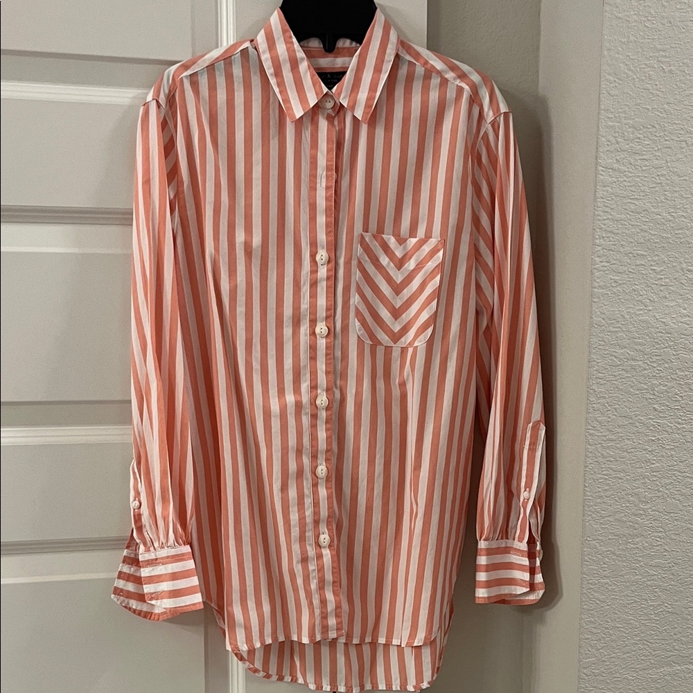 rag & bone Pink and White Striped Button-Down Shirt